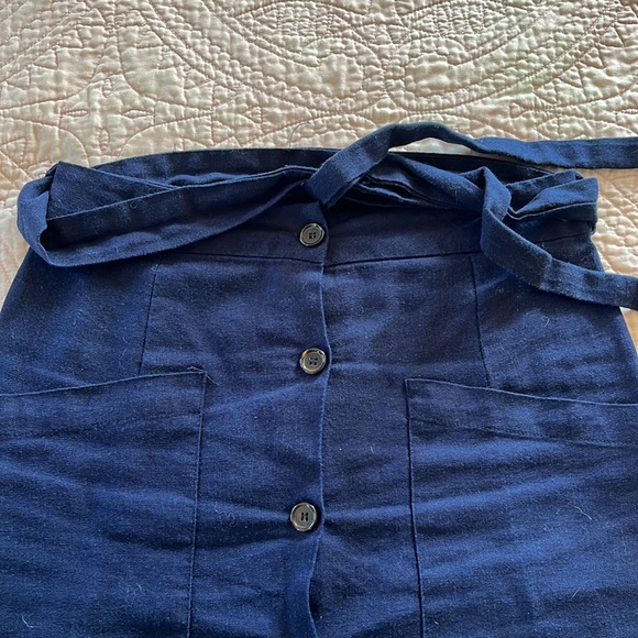 Navy Linen Blend A line Midi Skirt with Wrap Tie - Picture 4 of 7